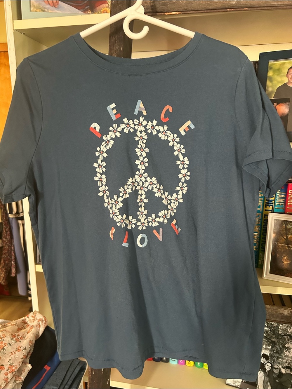 Sonoma Teal Floral Peace & Love Short Sleeve Tee